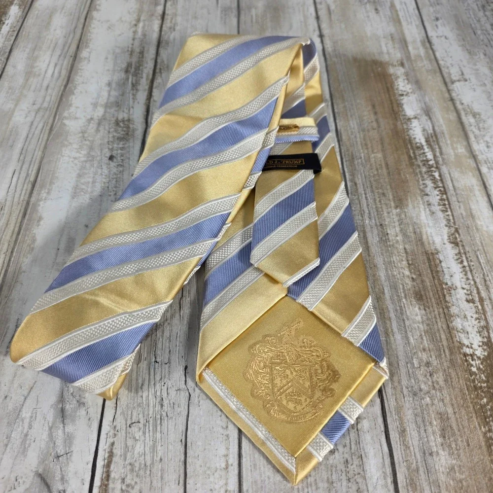 Donald J Trump Signature Collection Silk Necktie Gold Lavender Blue Striped Tie